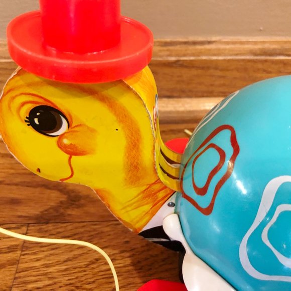 Tippy Toe Turtle Fisher Price 1962 VTG Pull Toy Bell Sound # 773 - Picture 9 of 12